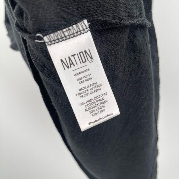 NATION LTD Dress Size Medium Elliot Ruffle Sleeve Black Pima Cotton Linen Blend - Picture 14 of 15